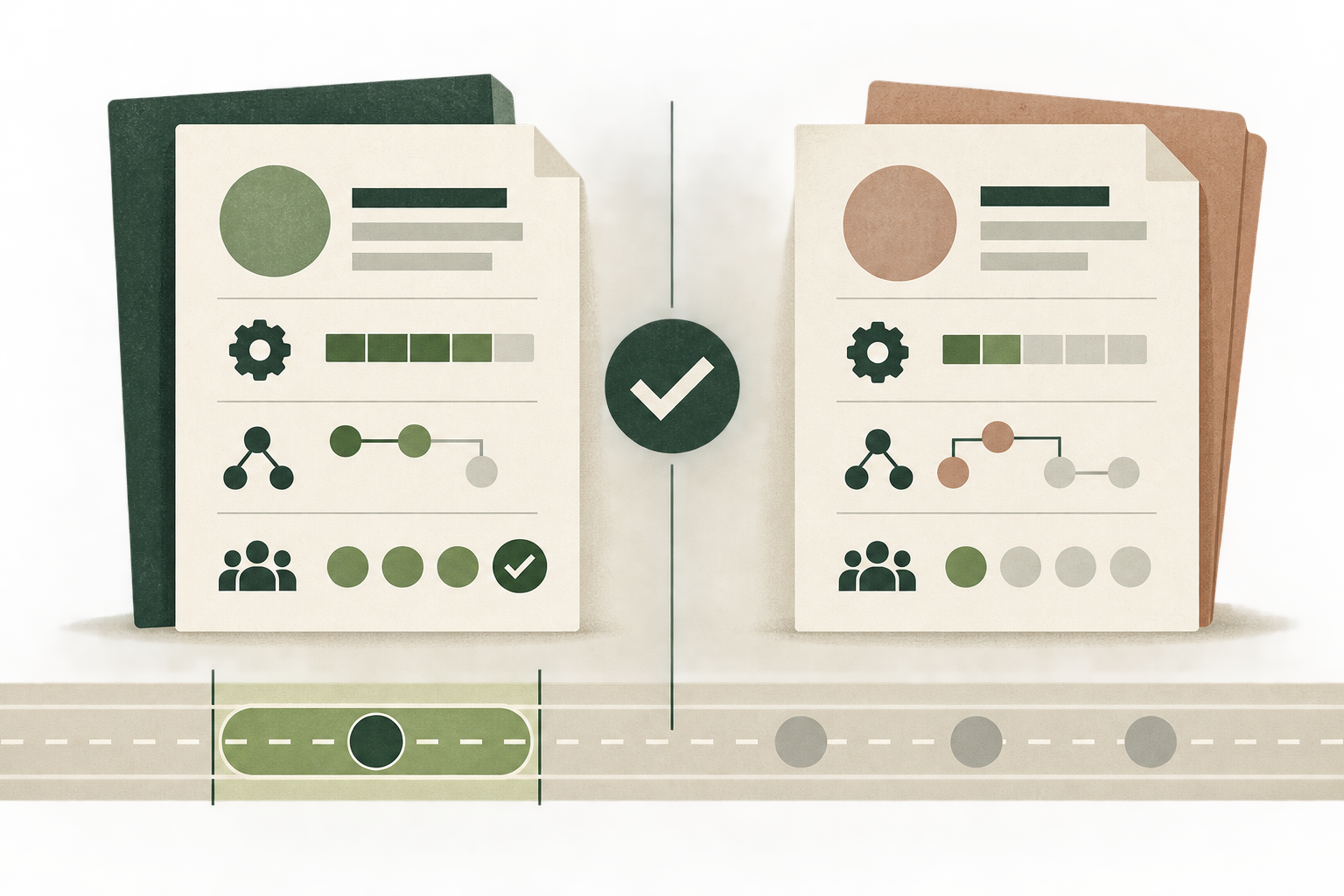 Editorial illustration comparing two agency proposals by dependencies, release capacity and acceptance evidence