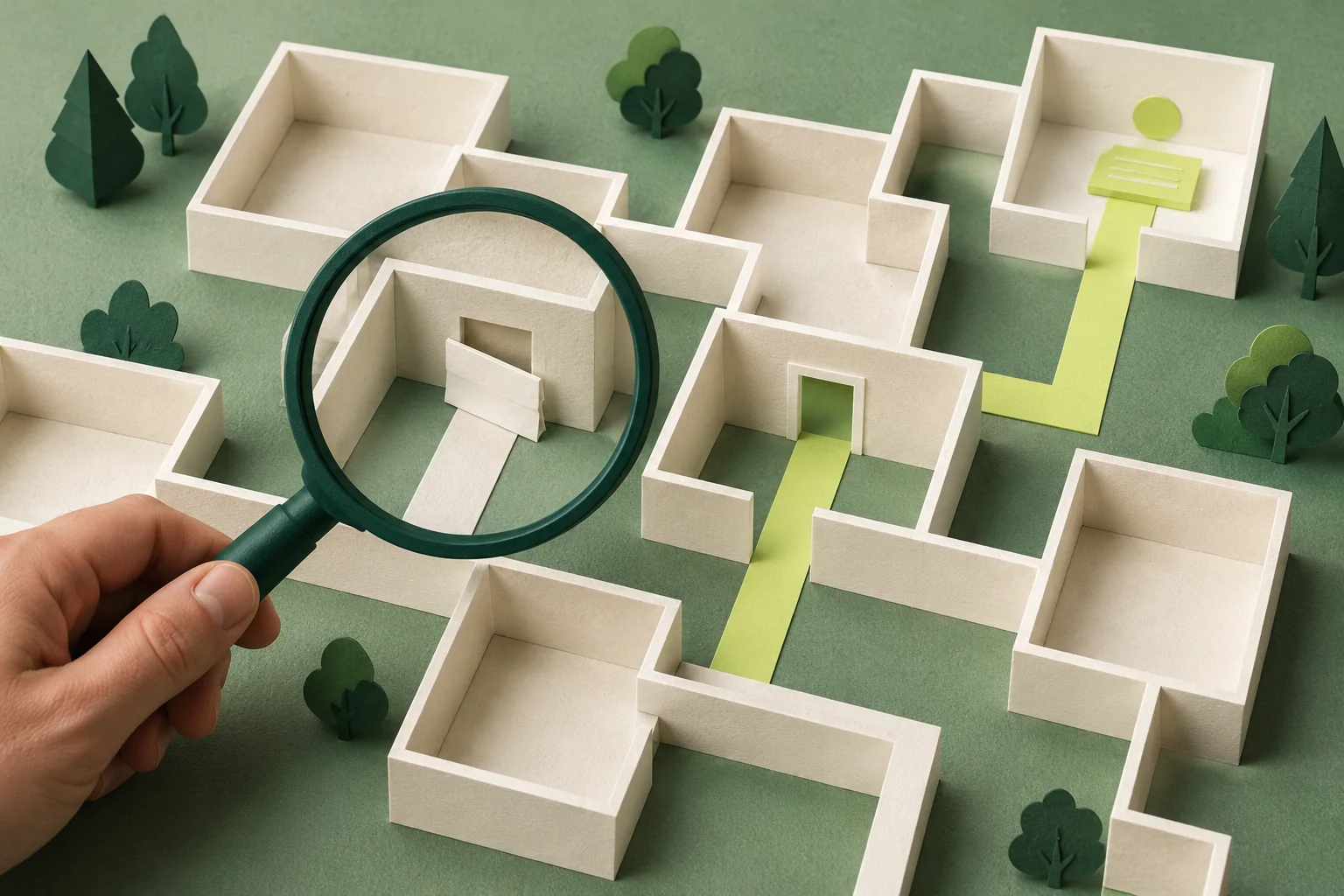 Editorial illustration of SEO work moving from audit evidence to a released page change